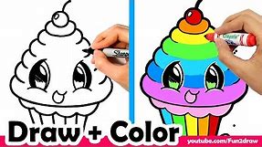 How to Draw a Rainbow Cupcake Cute + Easy | Mei Yu - Fun2draw