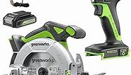 Greenworks 24V 310 in. /lbs Brushless Drill driver & 6-1/2'' Circular saw With 2Ah Battery & Fast Charger