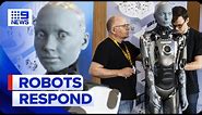 World first humanoid robot press conference held at UN global summit | 9 News Australia