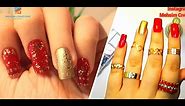 Nail Art Design | DIY Red and Gold Nails ❤| Nail Art | Glitter Nails | Mehsim Creations