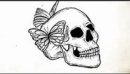 How to draw a skull with butterflies || Skull drawing