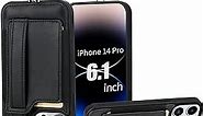 TOOVREN iPhone 14 Pro Wallet Case, iPhone 14 Pro Case with Card Holder PU Leather iPhone 14 Pro Case with Stand Detachable Phone Lanyard Neck Strap Wallet Phone Case iPhone 14 Pro 6.1-Inch Black