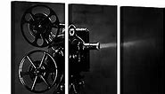 Vintage Movie Camera wall Art Black and White Classic Movie Projector Pictures Photo Canvas Print for Bar Pub Media Room Home Theater Vintage Decorations 16"x32"x3pcs