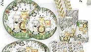 Safari Jungle Baby Shower Plates Set Decorations Boy Birthday Party Supplies Serves 25,Sage Green Plates Napkins Cups and Straws Animals Theme Disposable Tableware Set