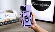 Weycolor for iPhone 13 Case with Camera Lens Cover HD Screen Protector, 10 FT Military Grade Drop Protection, Magnetic Ring Holder Kickstand Protective Phone Case for iPhone 13 6.1 inch, Lavender