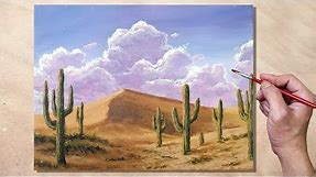 How to Paint Desert Cactus Landscape / Acrylic Painting