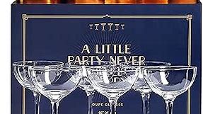 Vintage Crystal Champagne Coupe Glasses | Set of 6 | 4-5 oz Classic Cocktail Glassware - Martini, Manhattan, Cosmopolitan, Sidecar, Daiquiri | 1920s Speakeasy Retro Style Saucers | Storage Box