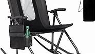 PORTAL Oversized Folding Rocking Camping Chair Portable Outdoor Rocker with High Back Hard Armrests Carry Bag, Supports 300 lbs, Mesh Back, Black
