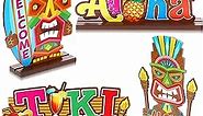 4 Pcs Tiki Bar Table Sign Luau Party Signs Decorations Centerpieces Aloha Signage Hawaiian Party Wooden Sign Summer Tropical Colorful Farmhouse Table Sign for Housewarming Welcome Party (Classic)