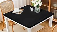 Black Square Fitted Tablecloth Spandex Stretchable End Table Cover with Elastic Edge Table Cloth Card Table Topper for Home Kitchen Dining 34x34 Inch