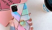 Qokey Compatible with iPhone SE Case 2022/2020,for iPhone 7 Case,for iPhone 8 Case 4.7" Marble Cute Cover for Women Girls 360 Degree Rotating Ring Kickstand Soft TPU Shockproof Cover Grid Bling Rose