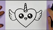 HOW TO DRAW A CUTE UNICORN HEART EMOJI WITH WINGS - HAPPY DRAWINGS