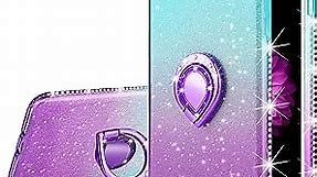 VEGO Case Compatibel for iPhone 7 Plus iPhone 8 Plus Glitter Gradient Ombre Bling Case with Ring Holder for Girls Women,Rhinestone Case with Kickstand for iPhone 8 Plus (Teal Purple)