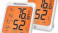 ThermoPro TP53 2 Pack Digital Hygrometer Indoor Thermometer for Home, Temperature Humidity Sensor with Comfort Indicator & Max Min Records, Room Thermometer Humidity Meter with Backlight Display