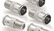 VCE Coaxial Cable Quick Connector, Quick Push On Male to F-Type Female Coax Extender Nickel Plated Adapter for RG6 Coaxial Cable, RV, Satellite Dish, TV, 5 Pack