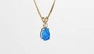 Peora Created Blue Opal with Genuine Diamond Pendant in 14K Yellow Gold
