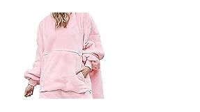 Catalonia Oversized Blanket Hoodie Sweatshirt, Pink Wearable Sherpa Blanket Pullover, Soft Warm Comfortable Portable Travel Sweater Pillow for Adults Men Women, Gift for Her