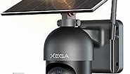 Xega 4G LTE Cellular Security Camera Outdoor Solar Camera Wireless, 2K HD Color Night Vision PTZ 360° View, Smart PIR Motion Detection, 2-Way Talk, No WiFi, SIM Card Included, IP66 - US Version
