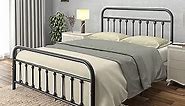 CastleBeds Vintage Bed Frame Queen Size Black with Headboard Footboard Wrought Rod Iron Art Heavy Duty Steel Metal Platform Foundation Farmhouse Industrial Victorian Style 1000 lbs Capacity