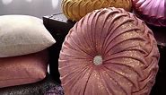 EUCIOR Round Throw Pillows,Blush Pink Pillows,Pink Throw Pillow,Soft Spandex Fabric,Pumpkin Pleated Handmade Pink Metallic Round Decorative Pillow for Sofa Bedroom Livingroom(Light Pink)