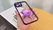 Fairy Rose for iPhone 12 Case for Women Girls Built-in Glitter Sparkly Camera Lens Protector Clear Shockproof Anti-Scratch Phone Cover with Rose Floral Pattern Design-Purple