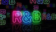 RnB Rhythm and blues music symbol glowing neon 3d lights