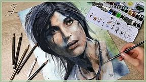 Lara Croft (Rise of the Tomb Raider) | Watercolor Portrait Drawing Painting