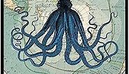 Vintage Octopus Poster - Aquatic Print - Antarctica Map Art - Kraken Art - Gift for Men, Women - Nautical Wall Decor for Bathroom, Ocean or Beach House - 16x20 UNFRAMED Wall Art
