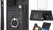 Phone Case for Samsung Galaxy Note 20 Ultra 5G Wallet Cover with Screen Protector and Wrist Strap RFID Card Holder Ring Stand Note20 Plus Notes 20Ultra Note20+ U + 20+ Twenty Not S20 Women Men Black