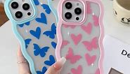 Heart and Butterfly Print Cute Wave Case, Compatible with iPhone XR Phone Case for Women, Cute Curly Wave Frame Shape Shockproof Soft Case for iPhone XR Case- Dark Blue