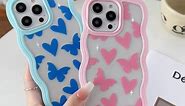 Womdakon Heart and Butterfly Print Cute Wave Case, Compatible with iPhone XR Phone Case for Women, Cute Curly Wave Frame Shape Shockproof Soft Case for iPhone XR Case- Dark Blue