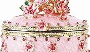 YU FENG Crystal Trinket Jewelry Boxes Hinged,Hand-Painted Pink Flower Butterfly Pattern Jeweled Box for Girls
