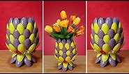 Pineapple Design Flower Vase make of Plastic Spoons | Recycled Plastic Bottle Craft Ideas | DIY