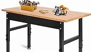 48" Adjustable Work Bench, Rubber Wood Top Heavy-Duty Workbench, 2000 LBS Load Capacity Hardwood Worktable, for Garage, Workshop, Home, Office, Easy Assembly