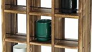 MyGift Wall Mounted Coffee Mug Display Rack, Rustic Burnt Wood Collectible Travel Mug Cup Holder Shadow Box Shelf