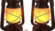 2 Pack Decorative Lanterns,Vintage Lanterns Battery Power LED Outdoor Waterproof, Hanging Operated Flickering Flame Lantern with Two Modes Lights for Christmas Decorations Garden Patio Yard Decor