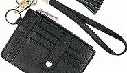 Keychain Wallet,Wristlet With Wallet Slim RFID Credit Card Holder Wristlet Zip Id Case Wallet Small Compact Leather Wallets for Men Women(Black)