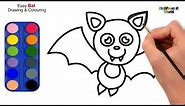 Bat Drawing & Colouring | Easy Bat Draw | Learn to Draw Bat for Kids! 🦇✏️🌈