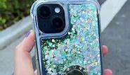 WORLDMOM for iPhone 15 Plus Case,Bling Moving Liquid Floating Sparkle Colorful Glitter Waterfall TPU Protective Case with Rotation Ring Kickstand Fit 6.7 inch 2023, Silver