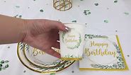 Neutral Sage Green Birthday Decorations Plates Set for 25 Guests, Glitter Foil Gold Print Happy Birthday Plates Napkins Cups Straws Tablecloth and Happy Birthday Banner Party Decorations