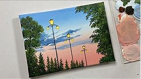 Sunset landscape painting tutorial/acrylic painting for beginners tutorial/acrylic painting tutorial
