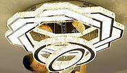 W40 Modern Chandeliers Flush Mount 3 Rings Crystal Pendant Chandeliers Fixtures,Elegant Pendant Chandelier for Bedroom,Living Room,Dining Room,Hallway Large Ceiling Lamp LED Dimmable 2700K-4500K-6000K