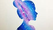 Double Exposure Galaxy Girl Drawing