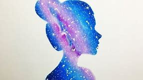 Double Exposure Galaxy Girl Drawing