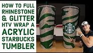 How to Wrap a Starbucks Tumbler with Rhinestones & Glitter HTV with a Vinyl Cutter and Heat Press