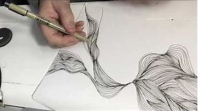 Tangled, a creative doodle or zentangle type drawing exercise. Abstract drawing in Pen and Ink.