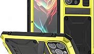 ANROD for iPhone 15 Pro Max Case, Life Waterproof Shockproof Hard Case Aluminum Metal Gorilla Glass Military Heavy Duty Sturdy Protector Cover for iPhone 15 Pro Max, with Kickstand (Yellow)