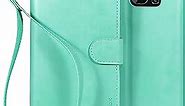 Galaxy S7 Edge Case, BUDDIBOX [Wrist Strap] Premium PU Leather Wallet Case with [Kickstand] Card Holder and ID Slot for Samsung Galaxy S7 Edge, (Teal)