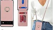 for Google Pixel 6 Case with Card Holder and Strap for Women,Crossbody Lanyard,Ring Stand,Snap Clasp,Phone Wallet Cases 6.4 inch(Rose Gold)
