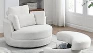 39"W Oversized Swivel Chair with Moon Storage Ottoman for Living Room, Modern Accent Round Loveseat Circle Swivel Barrel Chairs for Bedroom Cuddle Sofa Chair Lounger Armchair, 4 Pillows, Teddy Fabric